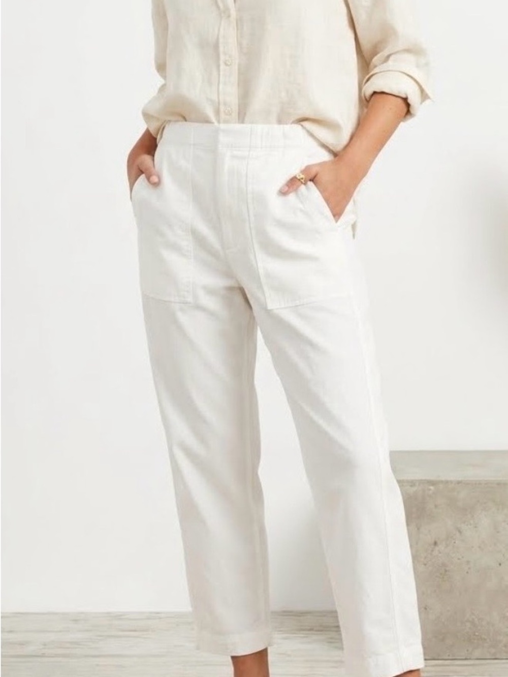 J.Crew Ivory Zip-Up Seaside Pant 6 Lyocell Lightweight Coastal Minimalist